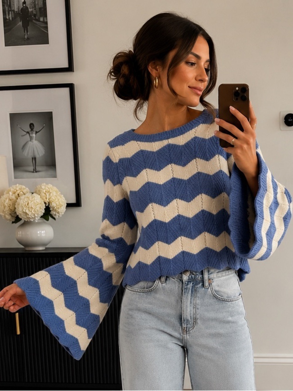 Like new Lauren Conrad chevron bell sleeve sweater